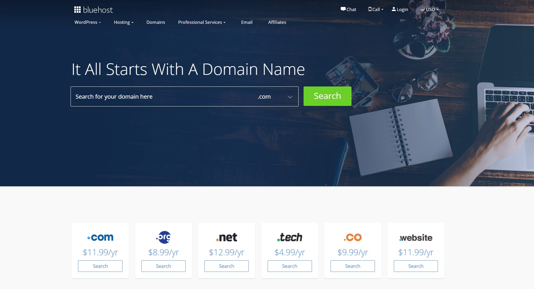 Bluehost is a great source for choosing a perfect match domain name for WordPress.