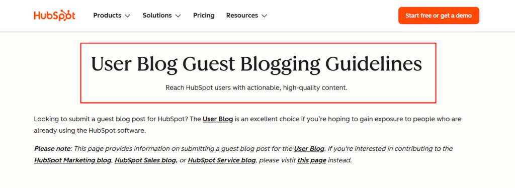 Hubspot Guest Blogging Hero section